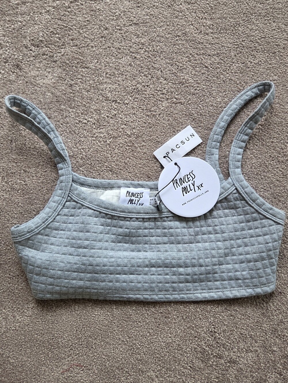 Princess Polly Gray Quilted Crop Top/Bralette